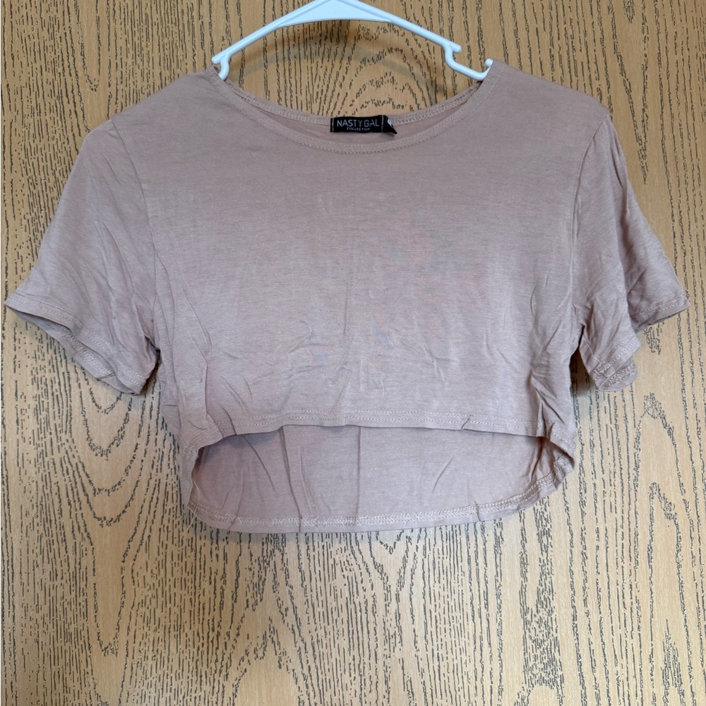 Nasty Gal Light Brown Short Sleeve Crop Top